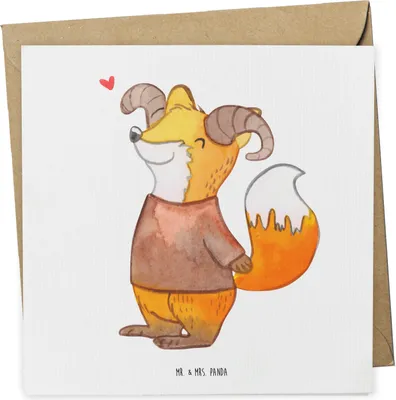 Produktbild von Mr. & Mrs. Panda Klappkarte Widder Astologie - Weiß - Geschenk, doppelkarte, Glückwunschkarte, Astrologie, Grußkarte, anlasskarte, faltkarte, Geburtstagsgeschenk