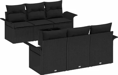 Zdjęcie produktu dla vidaXL Sofa ogrodowa z poduszkami 7-częściowa z czarnego polirattanu
