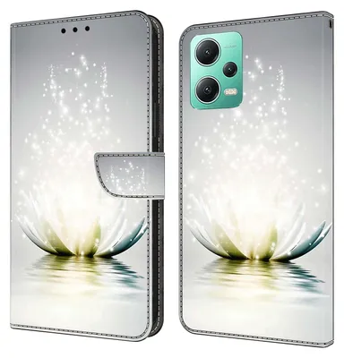 Produktbild von CLM-Tech Hülle kompatibel mit Xiaomi Redmi Note 12 5G - Tasche aus Kunstleder - Klapphülle mit Ständer und Kartenfächern, Lotus Lampe