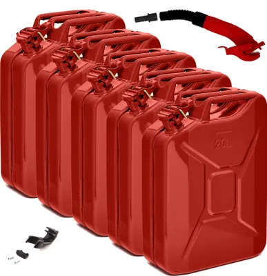 Produktbild von BW® Kraftstoffkanister Metall Benzinkanister 5x 20 Liter mit Ausgießer - Rot RAL 3000 - UN-Zulassung - Hergestellt in Europa