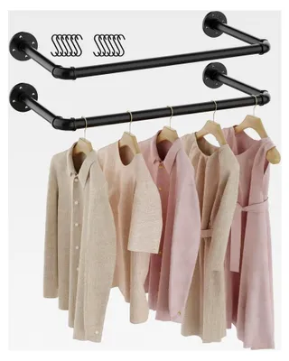 Produktbild von 2er Set Kleiderstangen aus Industrierohr, 54 cm Wandkleiderständer, Garderobenhalter, Wandmontage Garderobenstange, DIY Garderobensystem, Schwarz