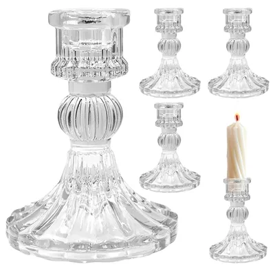 4 Glaskerzenhalter geriffelt transparent 7,8x7,8x10,3 cm