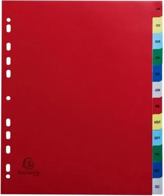 Image de Exacompta 20x Intercalaires imprimés PP 12/100e 12 pos A4+ Assorties vives 92E