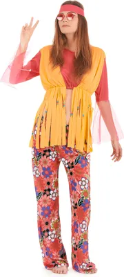 Produktbild von Hippie-Damenkostüm mit Fransenweste pink-orange-bunt - M