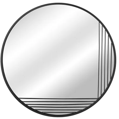 Produktbild von DRW Runder Wandspiegel aus Metall, Schwarz, 100 x 1,5 cm