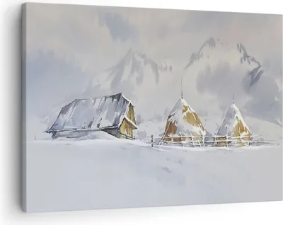 Produktbild von Bild auf Leinwand - Leinwandbild - Einteilig - Haus Berge Schnee - 70x50cm - Wand Bild - Wanddeko - Wandbilder - Leinwanddruck - Bilder - Wanddekoration - Leinwand bilder - Wandbild - AA70x50-4806