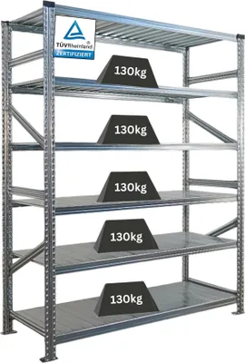 Produktbild von Fachbodenregal PROXIMO mit  Stecksystem | Grundregal | HxBxT 210x150x60cm | 6 Ebenen | Beidseitig nutzbar | Verzinkt