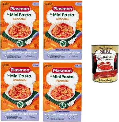 Produktbild von Plasmon la Mini Pasta Pennette die Mini -Stifte Pennette Pasta für Babys ab 10+ 4x 300 g + Italian Gourmet polpa 400g