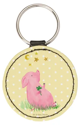 Produktbild von Mr. & Mrs. Panda Schlüsselanhänger Schwein Glück - Gelb Pastell - Geschenk, Taschenanhänger, Bunt, schlüsselring anhänger, Träume, Sterne, mini, Lustige Sprüche, Ziele