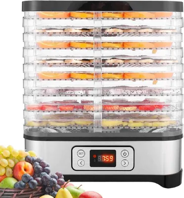 Immagine prodotto di Asciugatrice da 400 W con regolatore di temperatura, disidratatore senza BPA per alimenti, carne, verdure e frutta, con 8 ripiani