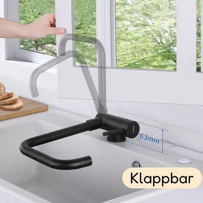 Produktbild von 90° Klappbar Wasserhahn Küche, 360° Drehbar Spültischarmatur, Lonheo Klappbare Küchenarmatur 304 Edelstahl, Vorfenster Armatur, Schwarz Mischbatterie