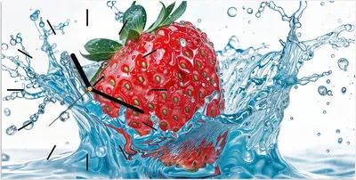Produktbild von Wanduhr aus Glas mit Motiv Erdbeere Splash- 60 x 30 cm - inkl. Aufhängesystem