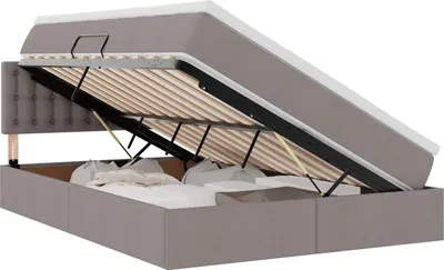 Produktbild von Bett mit Stauraum und LED mit Matratze Taupe 140 x 200 cm Stoff