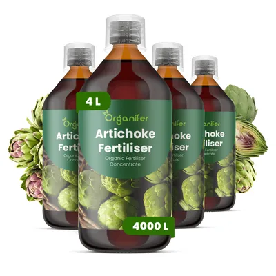 Obrázek produktu pro Artičoka Tekuté Hnojivo 4x1 L – 2-1-8 NPK – Pro Zeleninu & Rostliny – Pro Silný Růst & Velké Púčiky – Podporuje Kořeny & Vitalitu – Organifer
