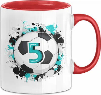 Produktbild von 5. Geburtstag Geschenk Tasse Becher Jungs Fußball Geburtstagsgeschenk  (Rot)