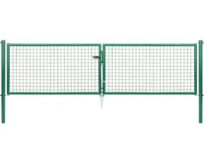 Zdjęcie produktu dla Alberts 602826 Podwójna brama z siatki falistej, ocynkowana na zielono, słupki 60 mm, wysokość 75 cm, szerokość 300 cm