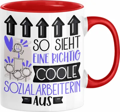Produktbild von Sozialarbeiterin Geschenk Tasse Geschenkidee für Sozialarbeiterin Geburtstag Weihnachten Spruch So Sieht Eine Richtig Coole Sozialarbeiterin Aus Kaffee-Becher  (Rot)