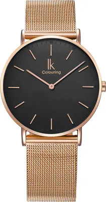 Produktbild von Alienwork Damen Herren Armbanduhr Quarz rose-gold mit Metall Mesh Armband Edelstahl schwarz Ultra-flach Slim-Uhr