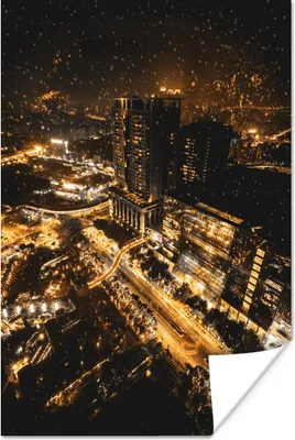 Produktbild von MuchoWow® Poster Schnee - Gold - Stadt 120x180 cm - Kunstposter