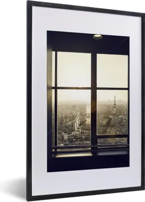 Produktbild von MuchoWow® MuchoWow® Gerahmtes Poster Blick auf den Eiffelturm und Paris 40x60 cm - Poster mit zchwarzem Bilderrahmen - Poster in Rahmen