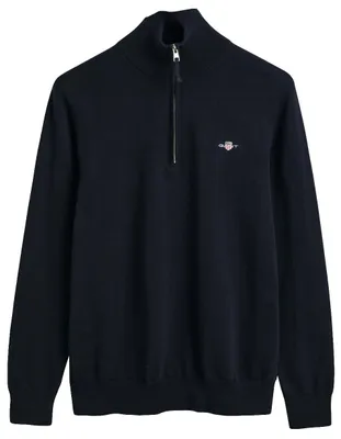 Image de GANT Tricot classique en coton avec demi-zip, bleu XL