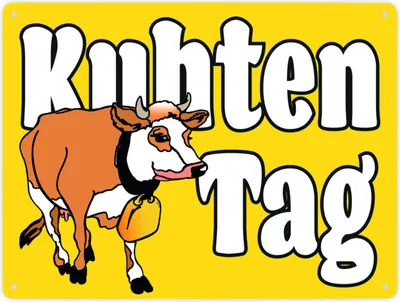 Produktbild von Kuhten Tag Metallschild XXL in 28x38 cm in gelb mit Kuh zum Thema Bauernhof