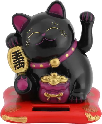 Image de Chats mignons faisant signe, alimentés par énergie solaire, bonne chance, richesse, chats accueillants, décoration de la maison, décoration de la voiture (noir)