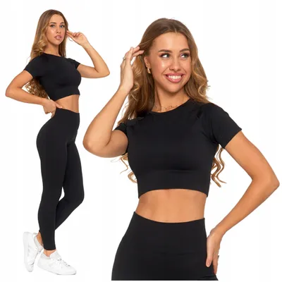 Immagine prodotto di Sporttop - Croptop taglia L/XL - Abbigliamento fitness nero - Top da donna - Abbigliamento sportivo