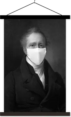 Produktbild von MuchoWow® Textilposter Daniel Francis Schas mit einem weißen Mundschutz - Gemälde von Alexandre Jean Dubois Drahonet - schwarz-weiß 40x60 cm mit schwarzem Rahmen - Wanddekorationen