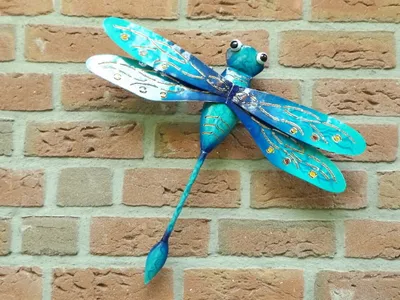 Produktbild von Libelle Metall Wanddeko Deko Hänger Wandhänger Wandbild Tier Figur Schmetterling