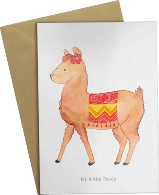 Produktbild von Mr. & Mrs. Panda Grußkarte Alpaka Stolz - Weiß - Geschenk, osterkarte, weihnachtskarten, osterkarten, einladungskarten, Lama, vatertagskarte, hochzeitskarten