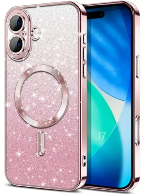 Image de Coque pour iPhone 17, Silicone Souple Anti-Rayures avec Anneau Magnétique - Rose Pailleté