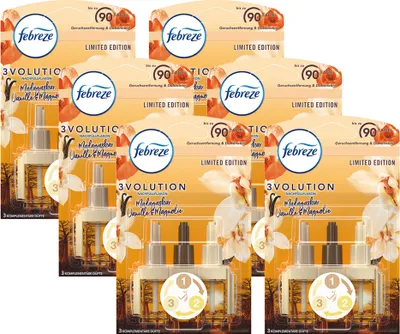 Produktbild von 6x Febreze 3Volution Nachfüllflakon für Duftstecker, Madagaskar Vanille-Magnolie