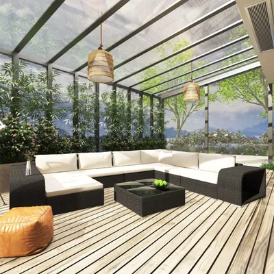 Produktbild von vidaXL 10-tlg. Garten-Lounge-Set mit Auflagen Poly Rattan Schwarz