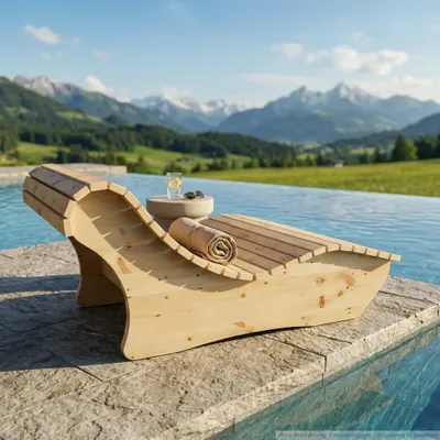 Produktbild von Holzliege Wellenliege Waldsofa Relaxliege "Heiner" Gartenliege 140cm Zirbe