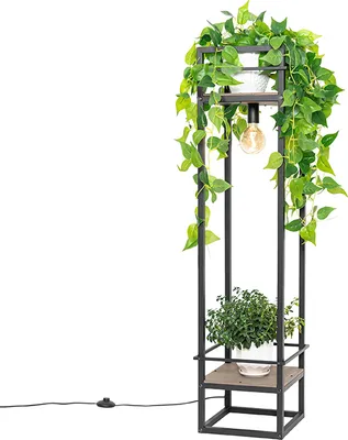 Produktbild von QAZQA - Industrie I Vintage I Industrie I Vintage I Stehlampe schwarz mit Holz - Cage Rack I Wohnzimmer I Schlafzimmer - Stahl Länglich - LED geeignet E27