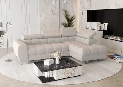 Produktbild von Ecksofa Schlafsofa BASTIEN in Stoff Gemma Hellgrau Ottomane Rechts