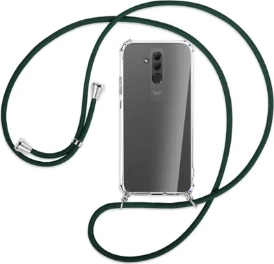 Produktbild von Handykette Backcover-Schutzhülle mit Band (Metall silberfarben) für Huawei Mate 20 lite - dunkelgrün