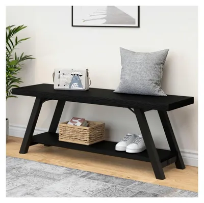 Produktbild von Schwarze Aufbewahrungsbank aus Holz und Metall für Flur, Esszimmer und Wohnzimmer, 120 cm
