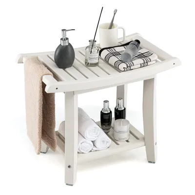 Produktbild von GOPLUS Duschbank mit Ablage, Duschhocker für Beinrasur und Sauna, Duschsitz für Senioren und Erwachsene, Weiß