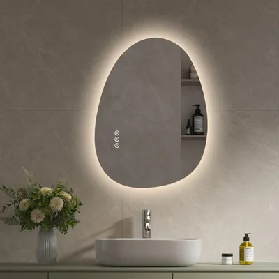 Image de S'AFIELINA 60×45 cm Miroir asymétrique LED - miroir de salle de bain avec éclairage, variateur d'intensité, montage horizontal/vertical, antibuée,salle de bain & couloir