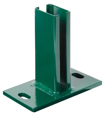Produktbild von Alberts Pfostenträger für Zaunpfosten für Doppelstabmatten, zum Aufschrauben, Platte 150 x 80 mm, für Pfosten 60 x 40 mm, grün