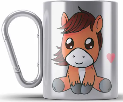 Produktbild von Pferd Edelstahl Tasse Karabiner Lustig Reiterin Geschenk Pferde Geschenke Mädchen Pferdeliebhaber (Silber)