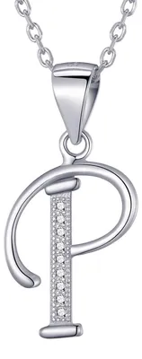 Produktbild von Morella Damen Halskette Silber mit Buchstabe P Anhänger 925 Silber rhodiniert mit Zirkoniasteinen weiß 45 cm