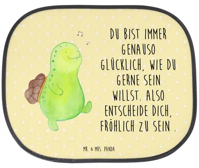 Produktbild von Mr. & Mrs. Panda Autosonnenschutz Schildkröte Pfeifen - Gelb Pastell - Geschenk, Glück, Sonnenblende Auto, Sonnenschutz, Depression, Spazieren, Lebensfreude, saugnapf