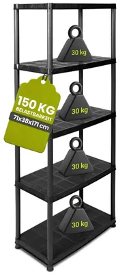 Image de Étagère de rangement plastique - Système d'emboîtement - 71 x 38 x 171 cm - 5 tablettes - Noir - Intérieur et extérieur
