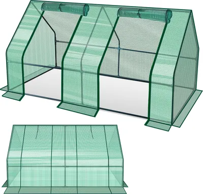 Image de Clanmacy Mini serre 180x90x90cm serre en film plastique pour l'extérieur serre avec fermeture éclair et 2 fenêtres film grillagé vert