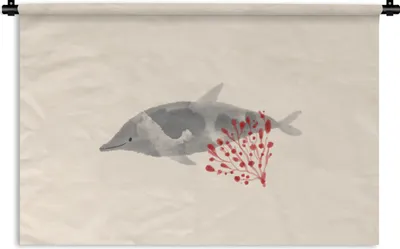 Produktbild von MuchoWow® Wandteppich Wandbehang Delfin - Pflanzen - Aquarell 120x80 cm Tapisserie Dekoration Wandtuch - Wanddekorationen - Wandtücher