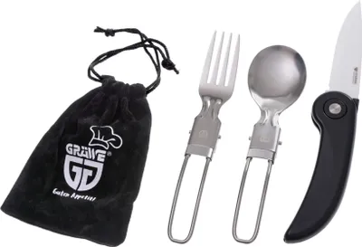 Produktbild von GRÄWE Campingbesteck 3-tlg klappbar, Edelstahl, inkl. Beutel