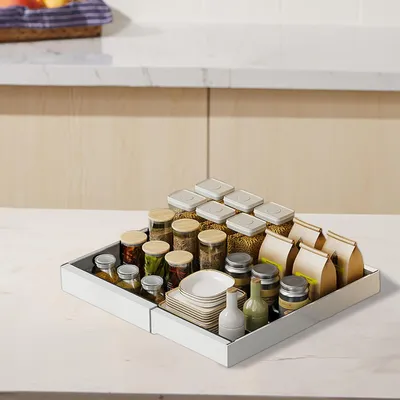 Image de Organisateur pour sous-évier, panier de rangement rétractable et sans perçage | Tiroirs coulissants pour sous-évier, adaptés pour la cuisine, la salle de bain, les placards, etc